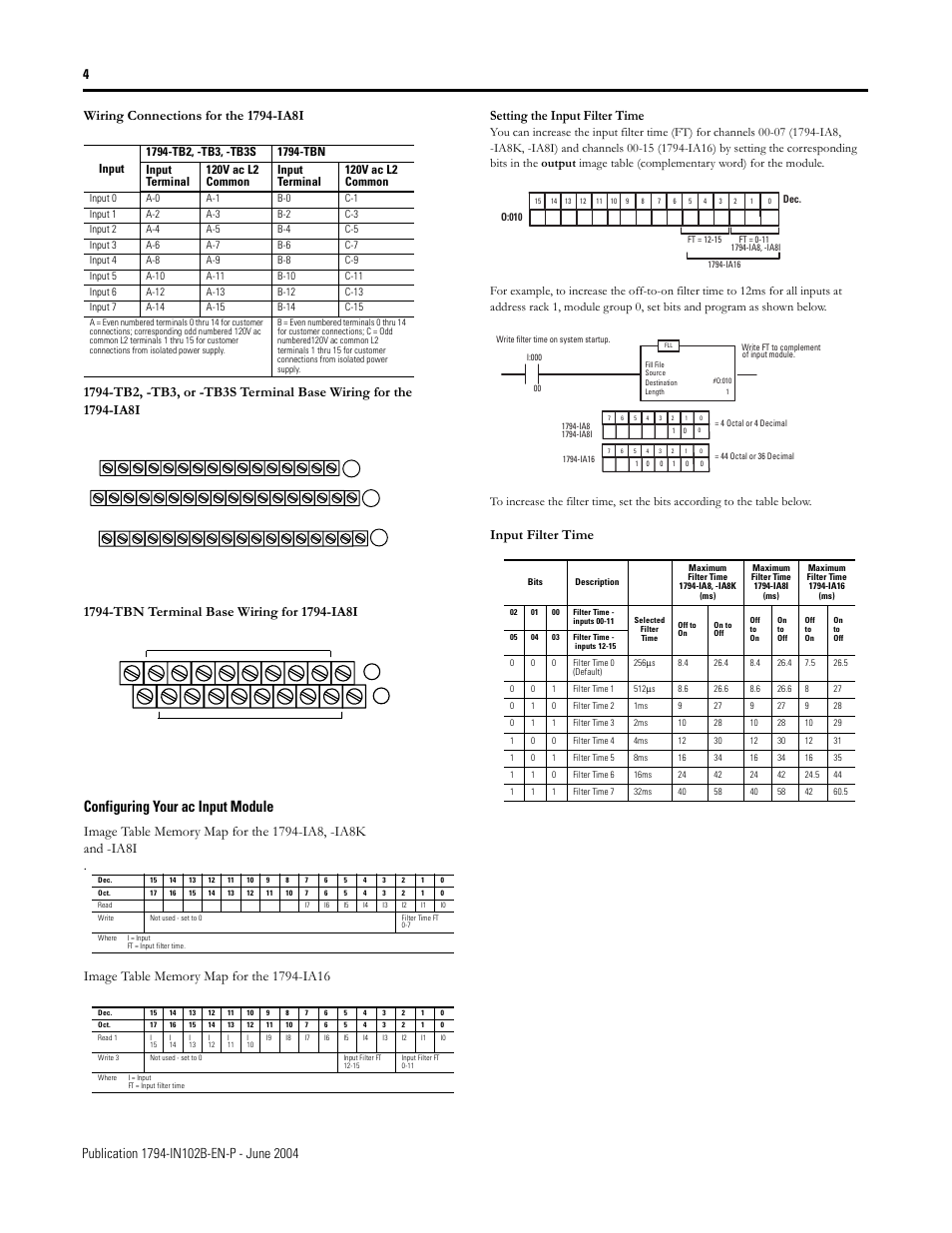Configuring your ac input module, Input filter time | Rockwell Automation 1794-IA8_IA8I_IA16 FLEX I/O ac Input Modules Installation Instructions User Manual | Page 4 / 6