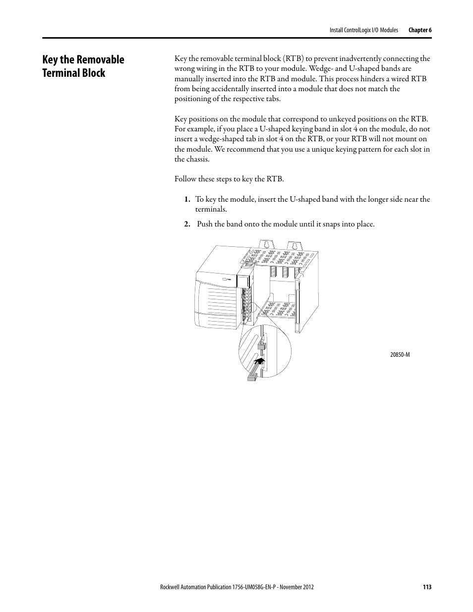 Key the removable terminal block | Rockwell Automation 1756-XXXX ControlLogix Digital I/O Modules User Manual | Page 113 / 258