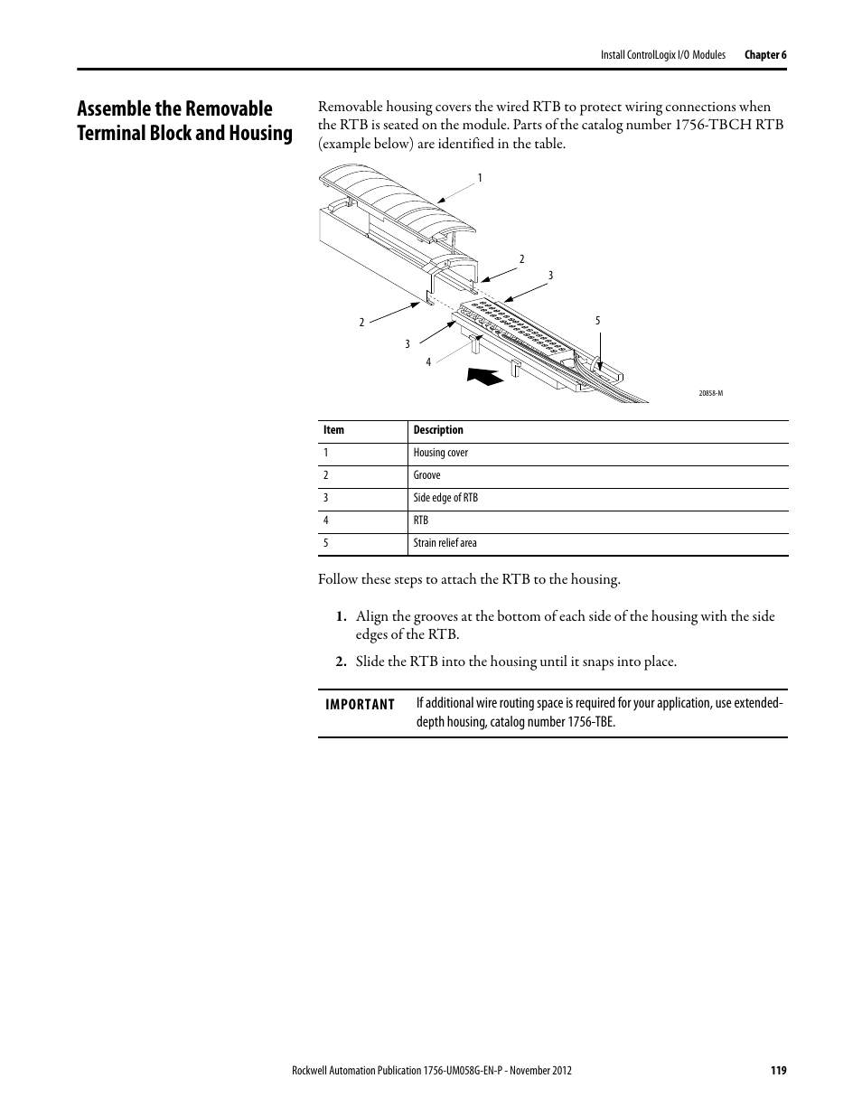 Assemble the removable terminal block and housing | Rockwell Automation 1756-XXXX ControlLogix Digital I/O Modules User Manual | Page 119 / 258