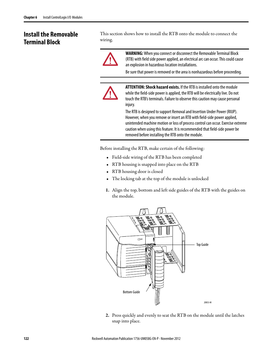 Install the removable terminal block | Rockwell Automation 1756-XXXX ControlLogix Digital I/O Modules User Manual | Page 122 / 258