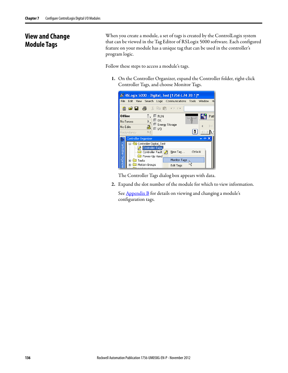 View and change module tags | Rockwell Automation 1756-XXXX ControlLogix Digital I/O Modules User Manual | Page 136 / 258