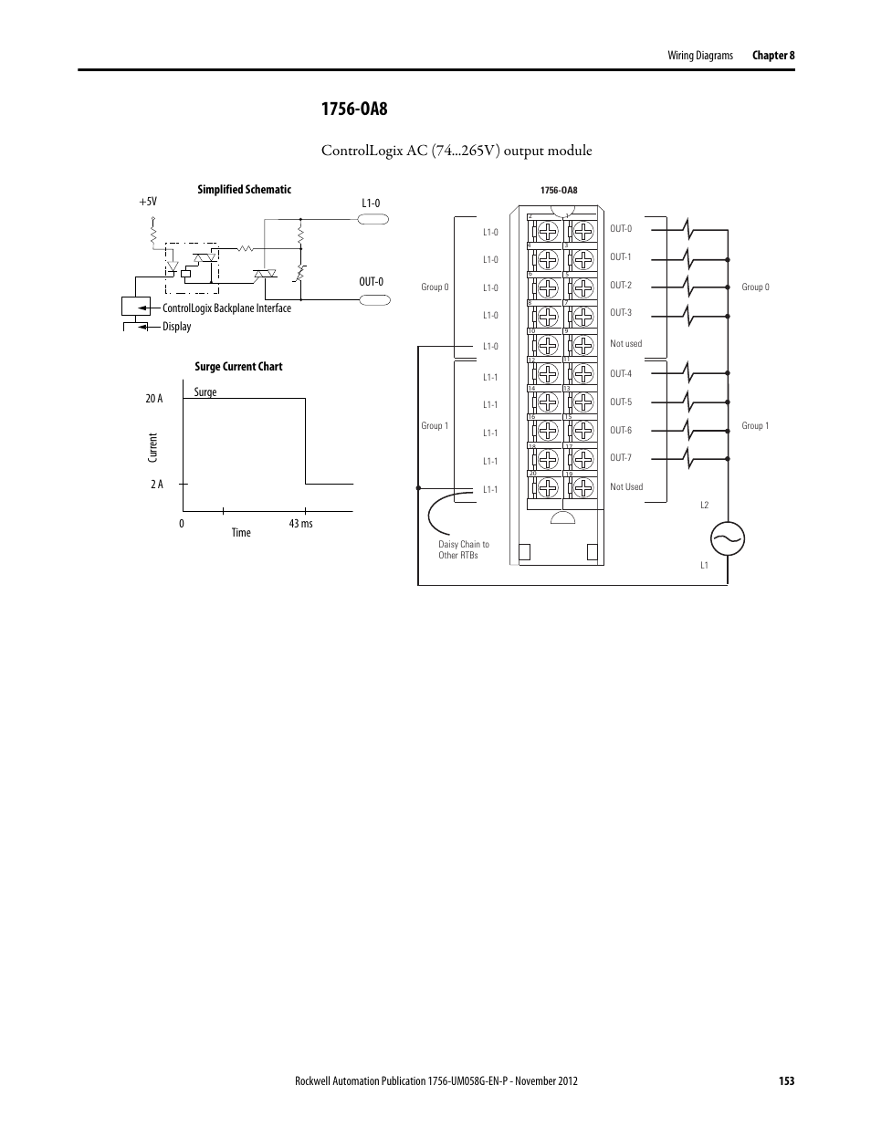 1756-oa8, Controllogix ac (74 v) output module | Rockwell Automation 1756-XXXX ControlLogix Digital I/O Modules User Manual | Page 153 / 258