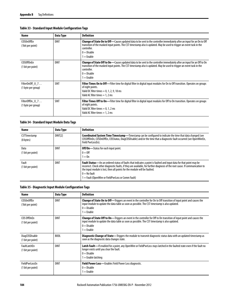 Rockwell Automation 1756-XXXX ControlLogix Digital I/O Modules User Manual | Page 184 / 258