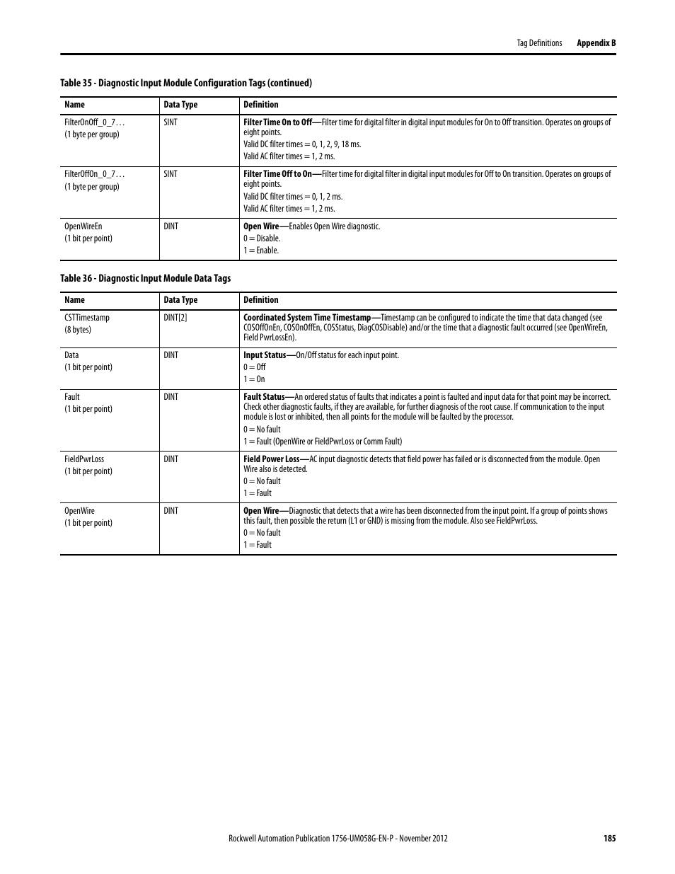 Rockwell Automation 1756-XXXX ControlLogix Digital I/O Modules User Manual | Page 185 / 258