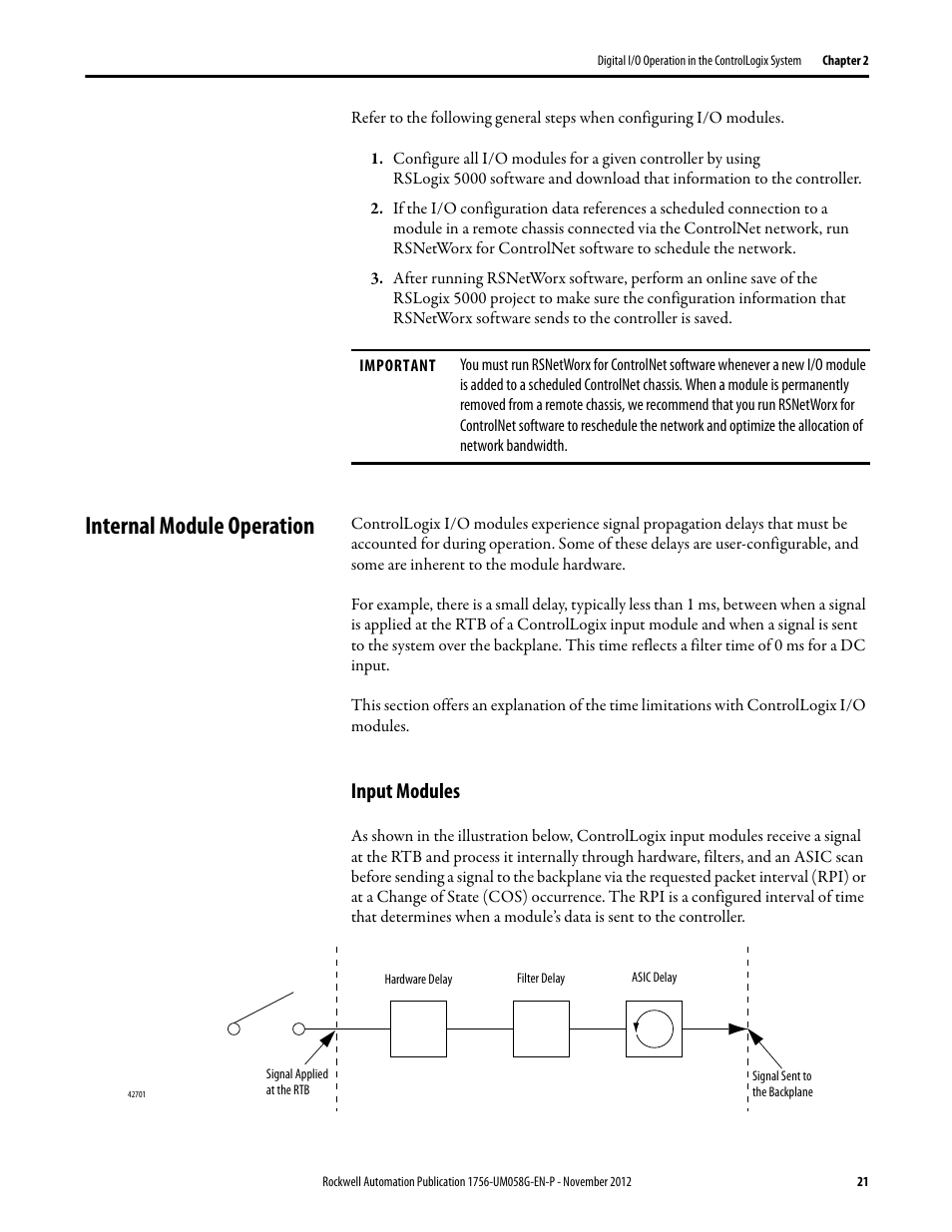 Internal module operation, Input modules | Rockwell Automation 1756-XXXX ControlLogix Digital I/O Modules User Manual | Page 21 / 258