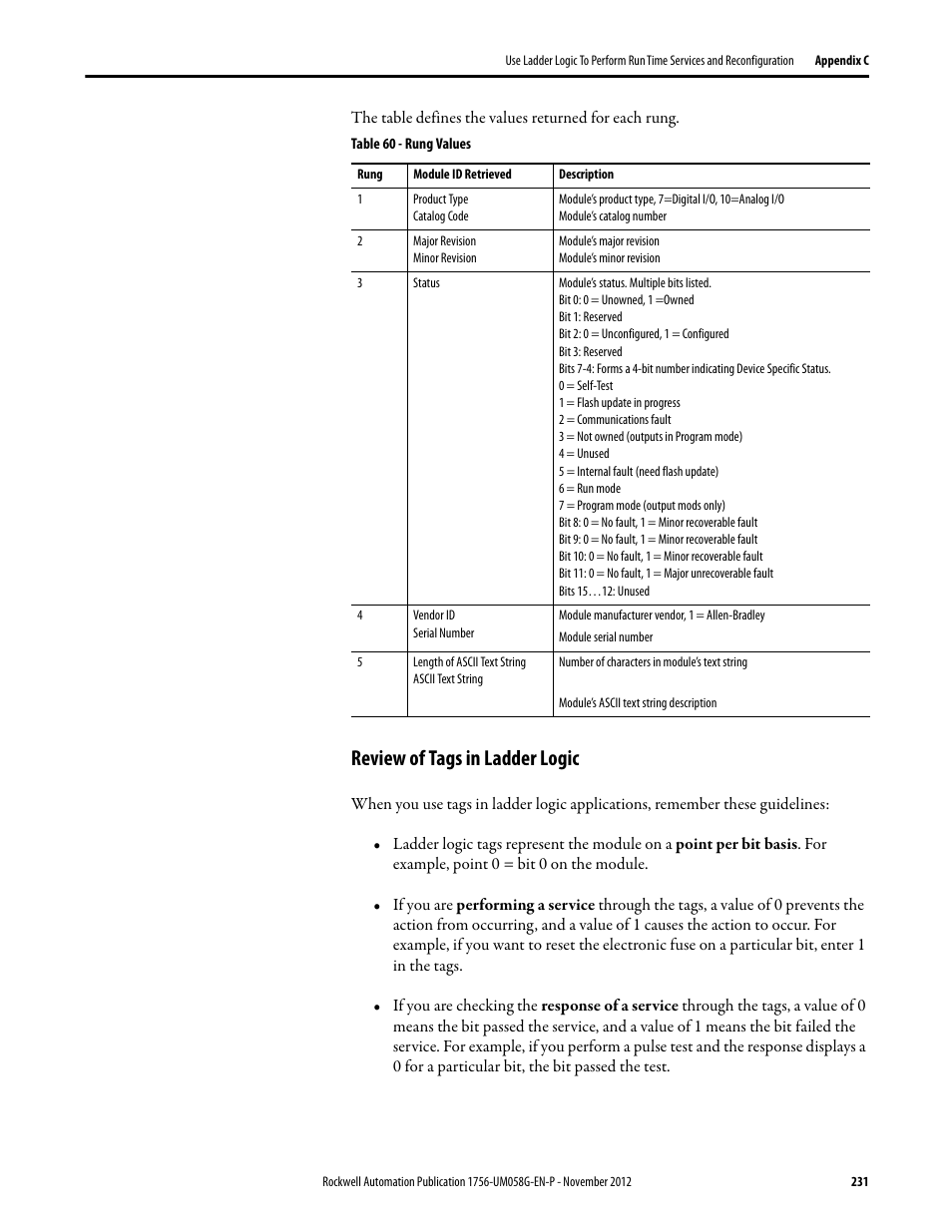 Review of tags in ladder logic | Rockwell Automation 1756-XXXX ControlLogix Digital I/O Modules User Manual | Page 231 / 258