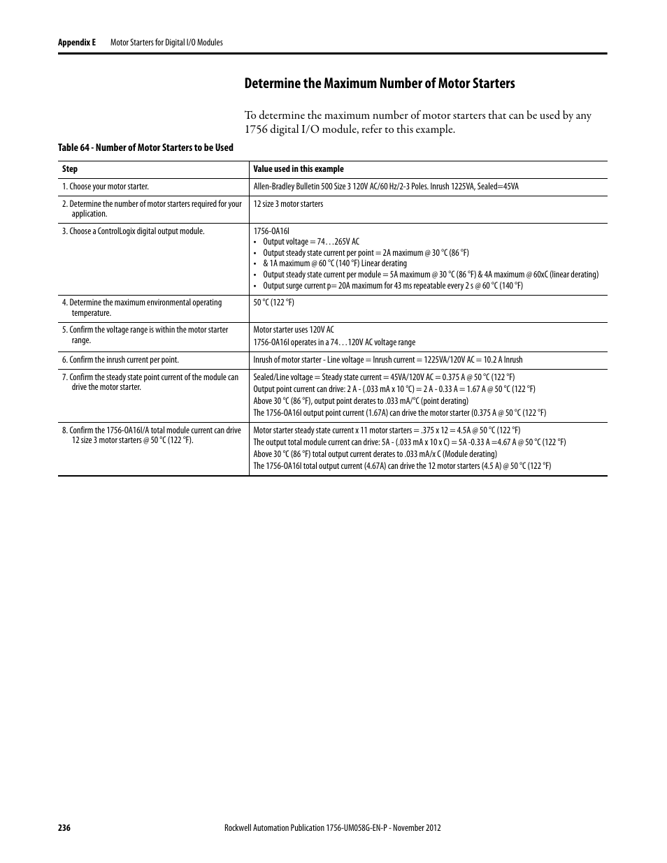 Determine the maximum number of motor starters | Rockwell Automation 1756-XXXX ControlLogix Digital I/O Modules User Manual | Page 236 / 258