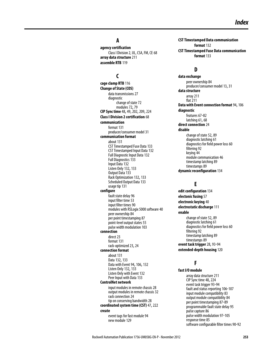 Index | Rockwell Automation 1756-XXXX ControlLogix Digital I/O Modules User Manual | Page 253 / 258