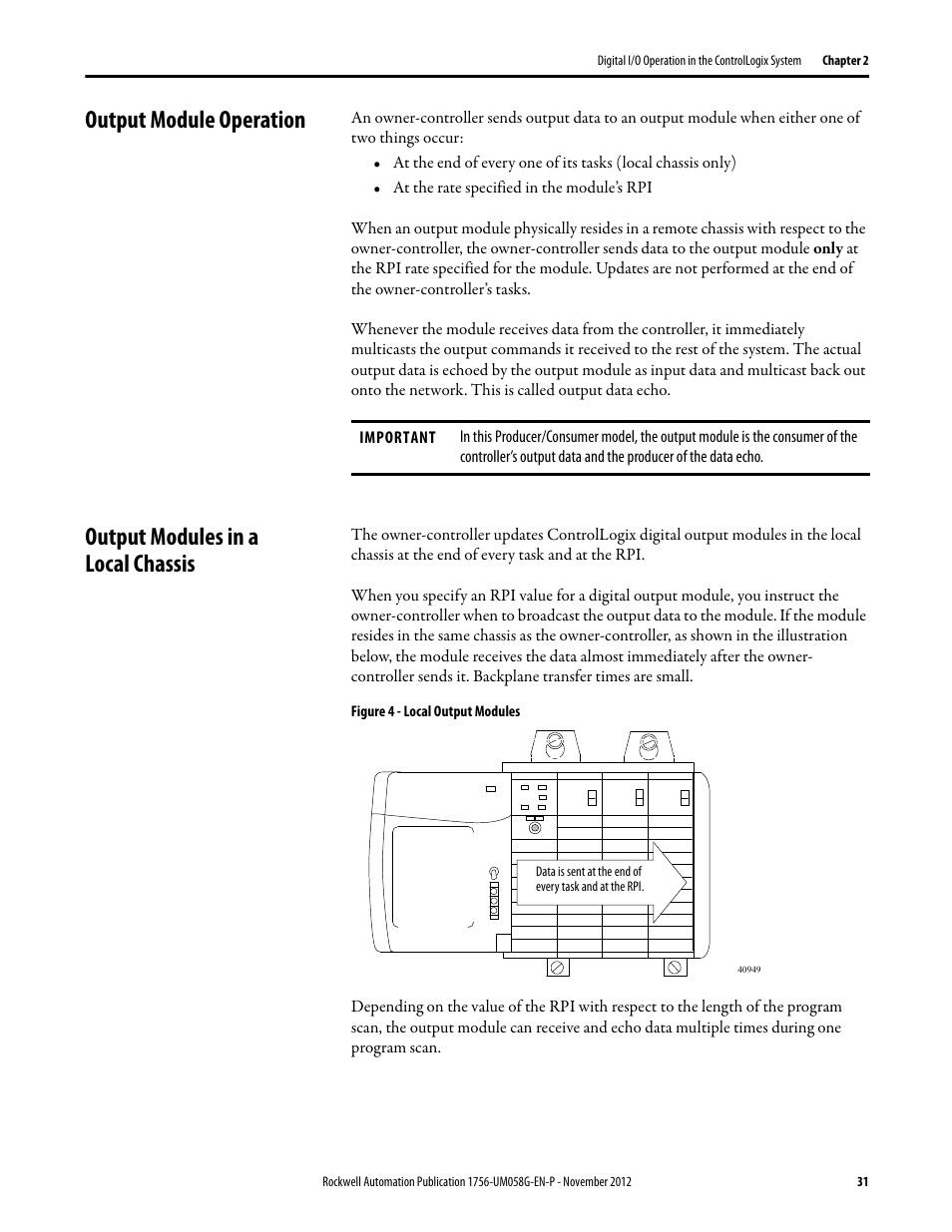 Output module operation, Output modules in a local chassis | Rockwell Automation 1756-XXXX ControlLogix Digital I/O Modules User Manual | Page 31 / 258