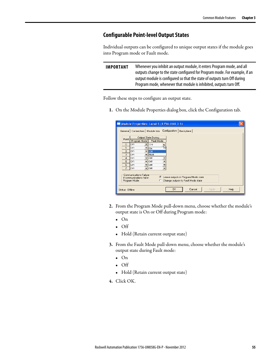 Configurable point-level output states | Rockwell Automation 1756-XXXX ControlLogix Digital I/O Modules User Manual | Page 55 / 258