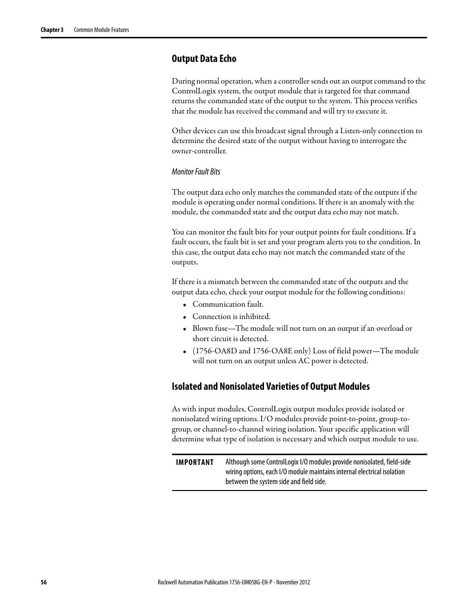 Output data echo | Rockwell Automation 1756-XXXX ControlLogix Digital I/O Modules User Manual | Page 56 / 258