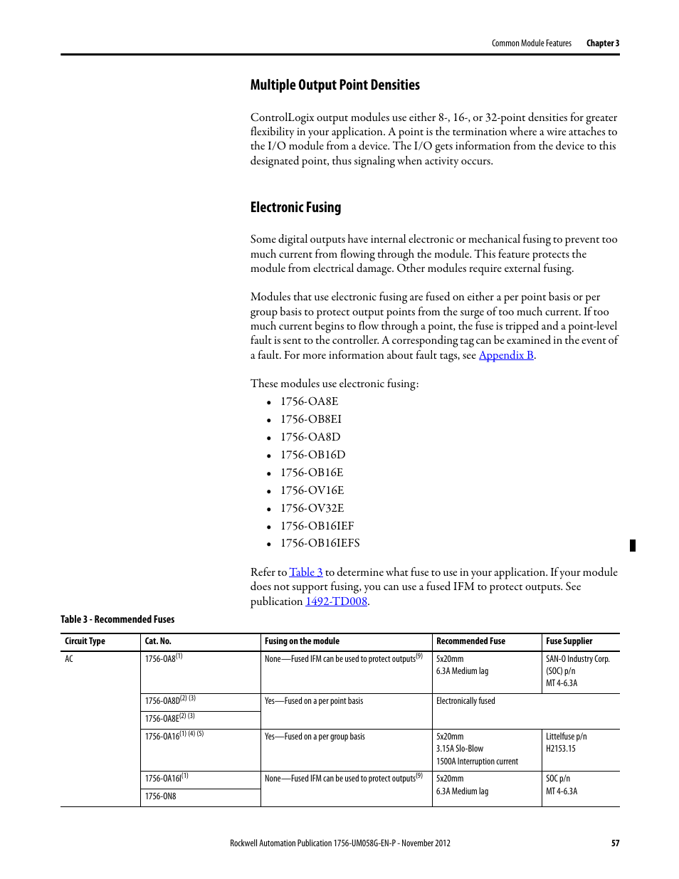 Multiple output point densities, Electronic fusing, Multiple output point densities electronic fusing | Rockwell Automation 1756-XXXX ControlLogix Digital I/O Modules User Manual | Page 57 / 258