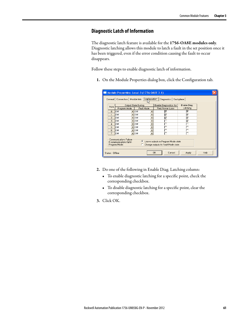 Diagnostic latch of information | Rockwell Automation 1756-XXXX ControlLogix Digital I/O Modules User Manual | Page 61 / 258