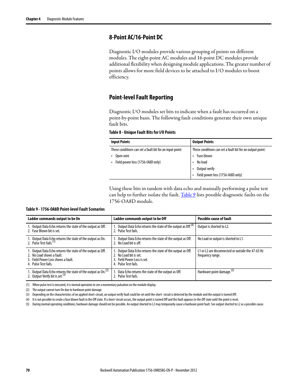 Point ac/16-point dc, Point-level fault reporting, Point ac/16-point dc point-level fault reporting | Rockwell Automation 1756-XXXX ControlLogix Digital I/O Modules User Manual | Page 70 / 258