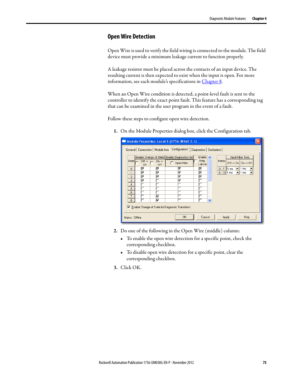 Open wire detection | Rockwell Automation 1756-XXXX ControlLogix Digital I/O Modules User Manual | Page 73 / 258