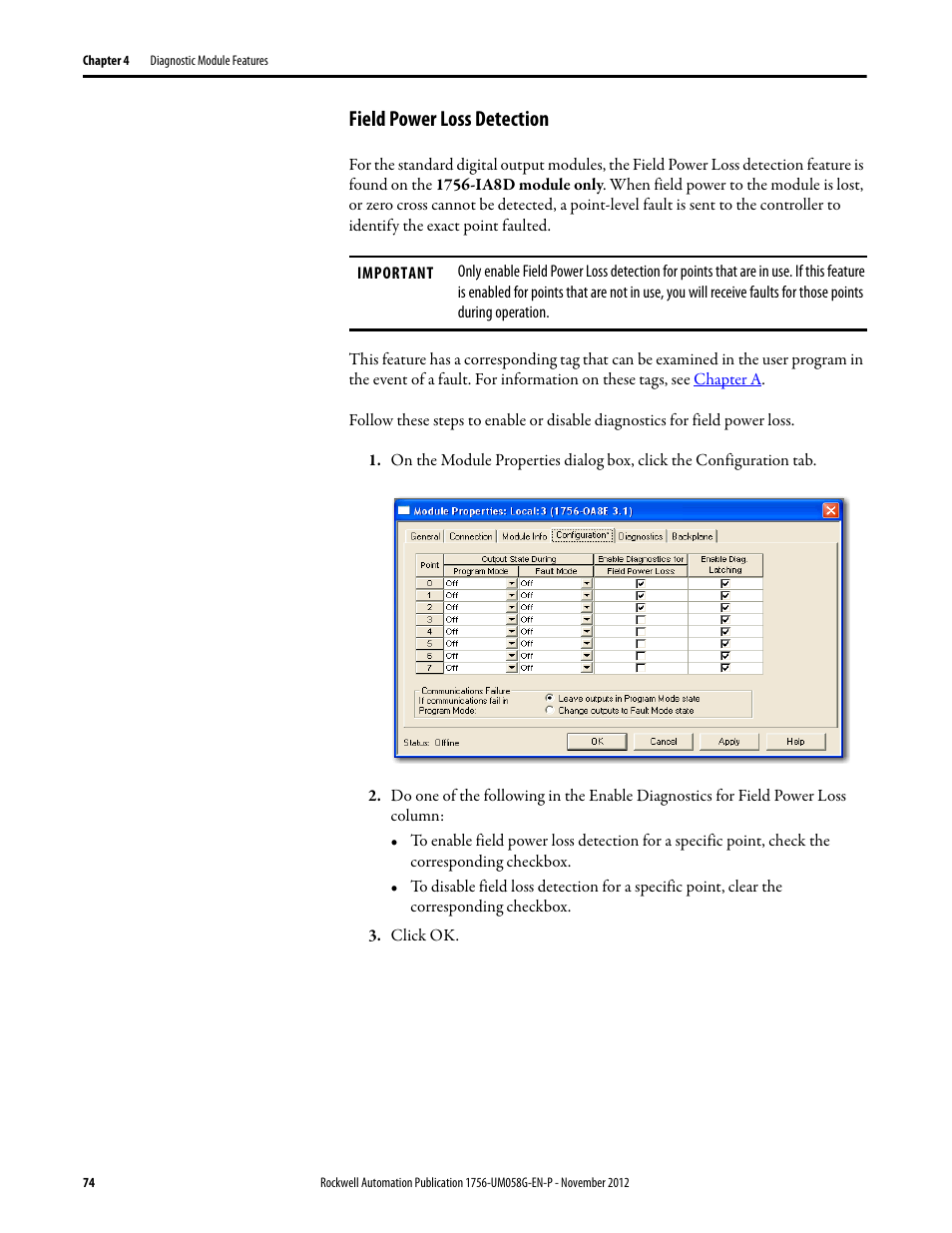 Field power loss detection | Rockwell Automation 1756-XXXX ControlLogix Digital I/O Modules User Manual | Page 74 / 258