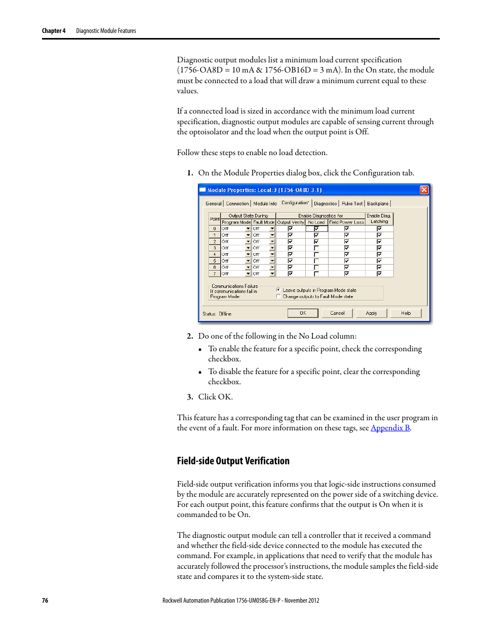 Field-side output verification | Rockwell Automation 1756-XXXX ControlLogix Digital I/O Modules User Manual | Page 76 / 258