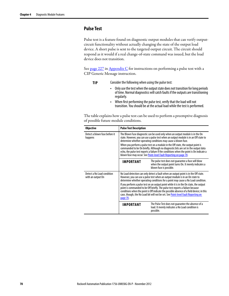Pulse test | Rockwell Automation 1756-XXXX ControlLogix Digital I/O Modules User Manual | Page 78 / 258