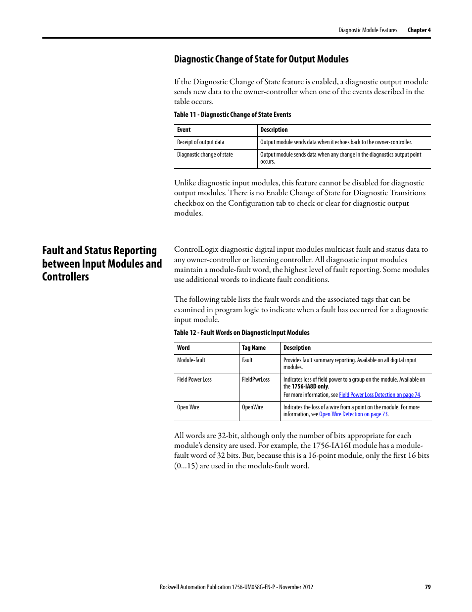 Diagnostic change of state for output modules | Rockwell Automation 1756-XXXX ControlLogix Digital I/O Modules User Manual | Page 79 / 258