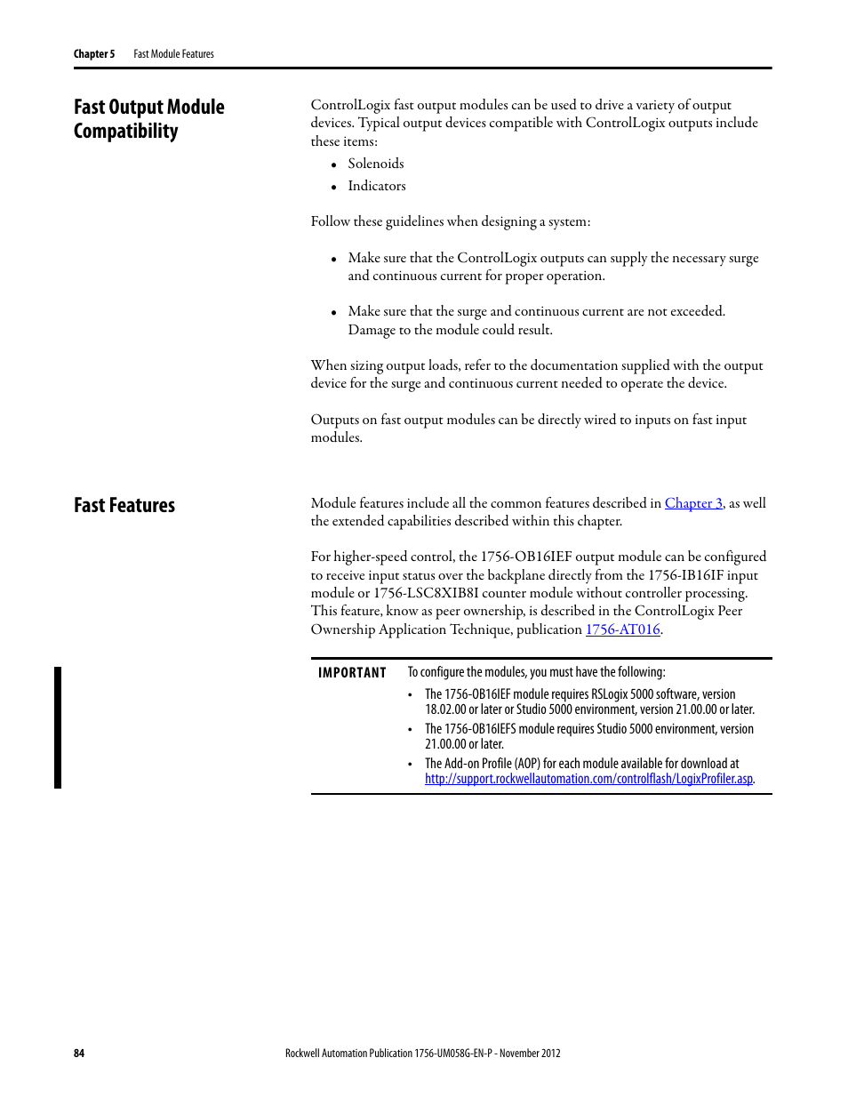 Fast output module compatibility, Fast features, Fast output module compatibility fast features | Rockwell Automation 1756-XXXX ControlLogix Digital I/O Modules User Manual | Page 84 / 258