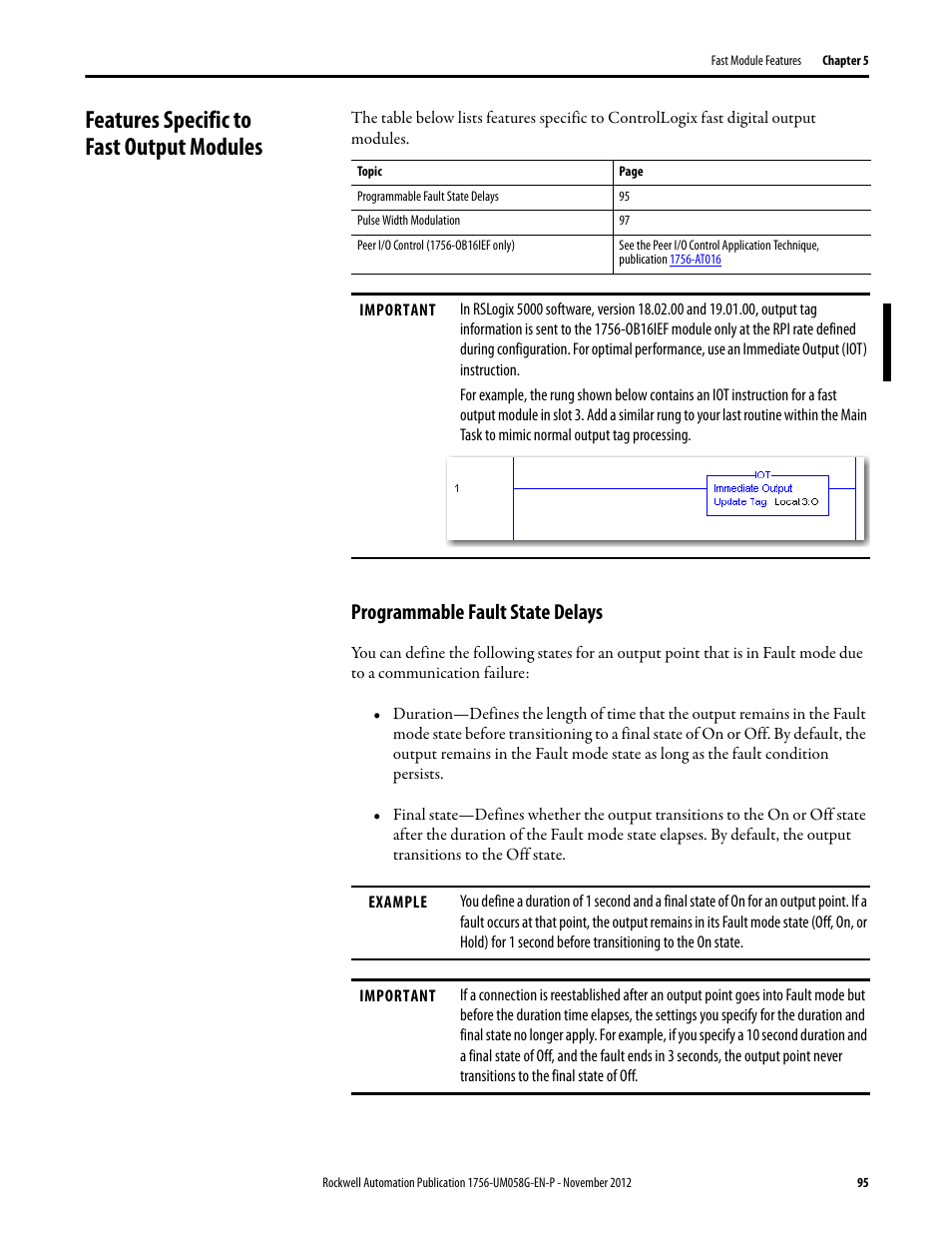 Features specific to fast output modules, Programmable fault state delays | Rockwell Automation 1756-XXXX ControlLogix Digital I/O Modules User Manual | Page 95 / 258