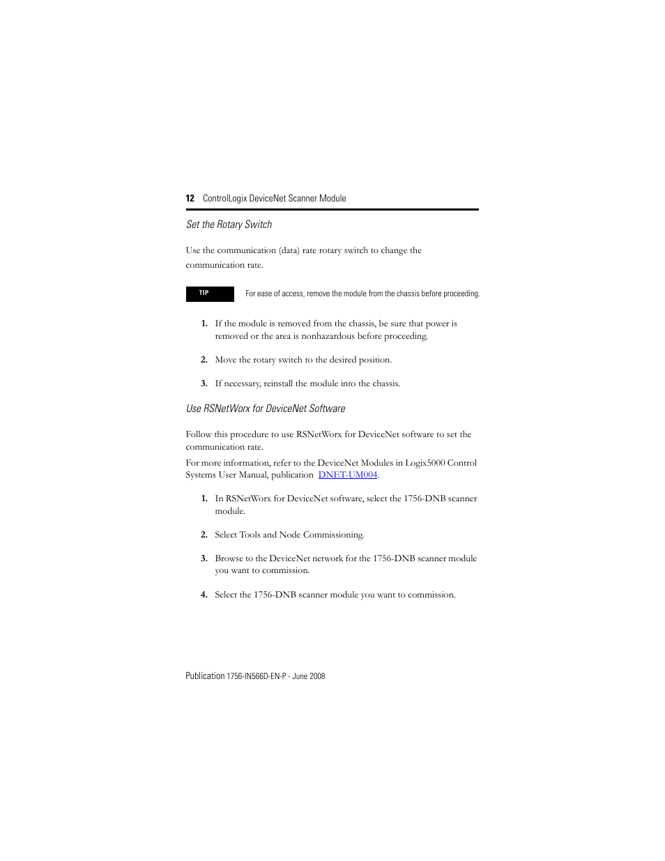 Rockwell Automation 1756-DNB ControlLogix DeviceNet Scanner Module Installation Instructions User Manual | Page 12 / 48