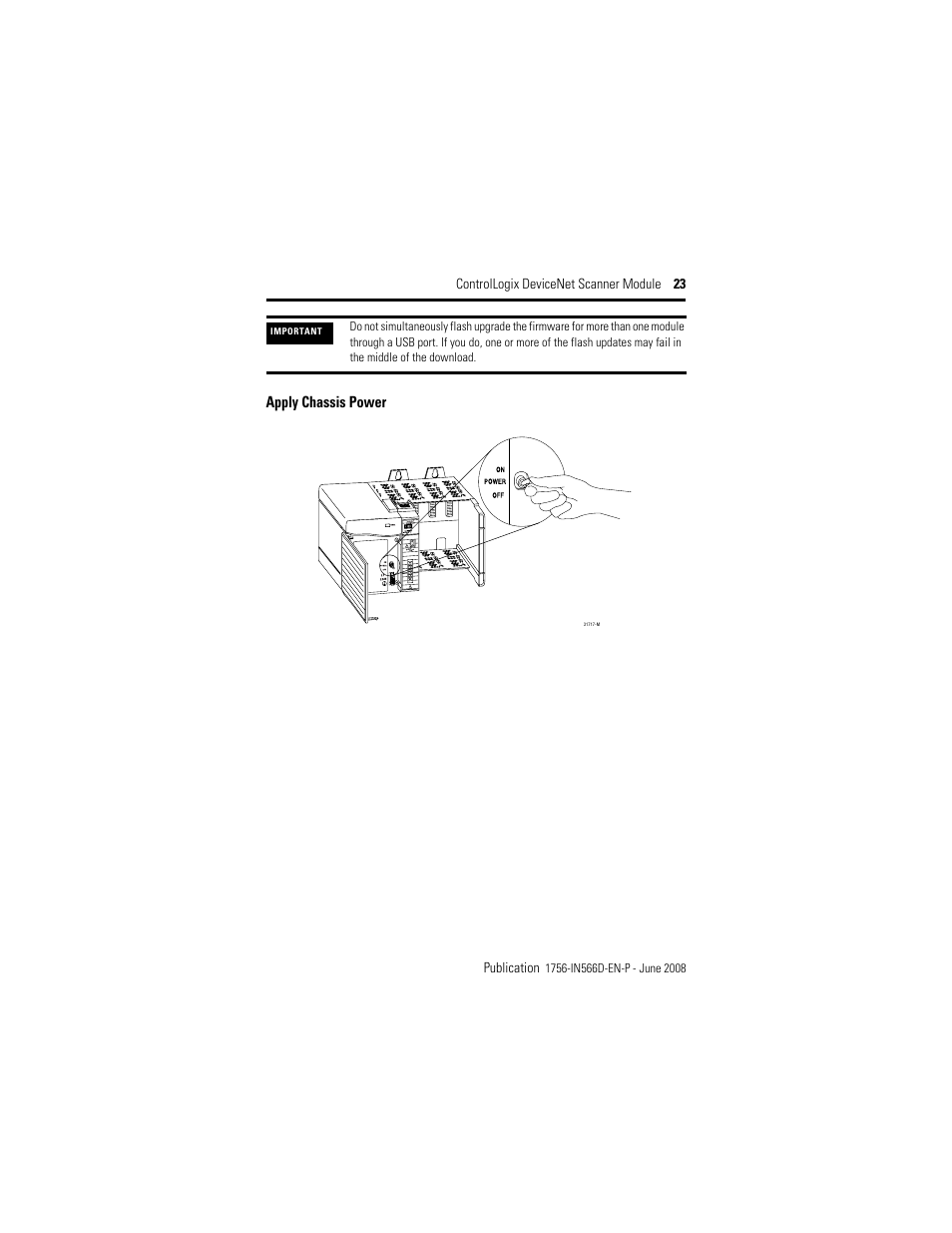 Apply chassis power | Rockwell Automation 1756-DNB ControlLogix DeviceNet Scanner Module Installation Instructions User Manual | Page 23 / 48