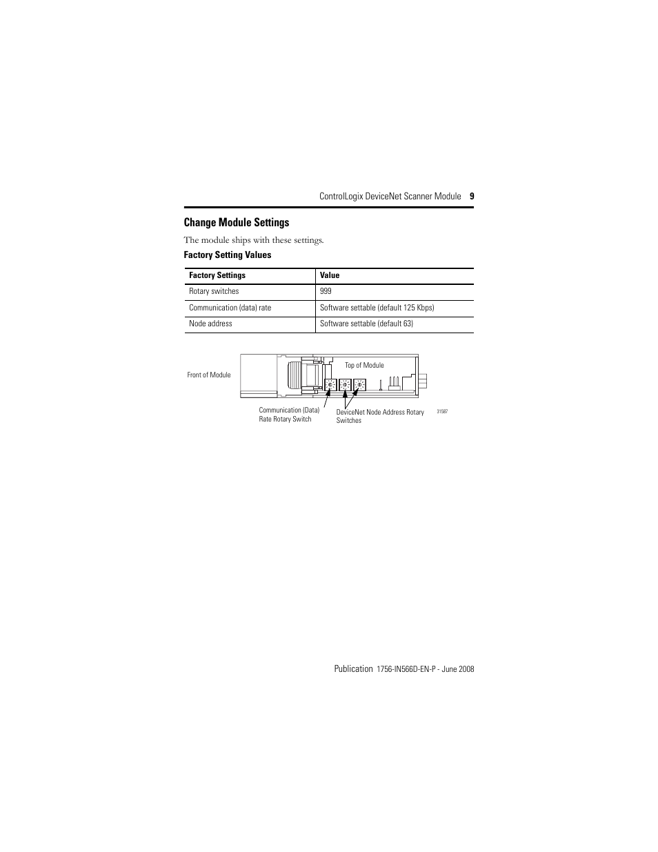 Change module settings | Rockwell Automation 1756-DNB ControlLogix DeviceNet Scanner Module Installation Instructions User Manual | Page 9 / 48