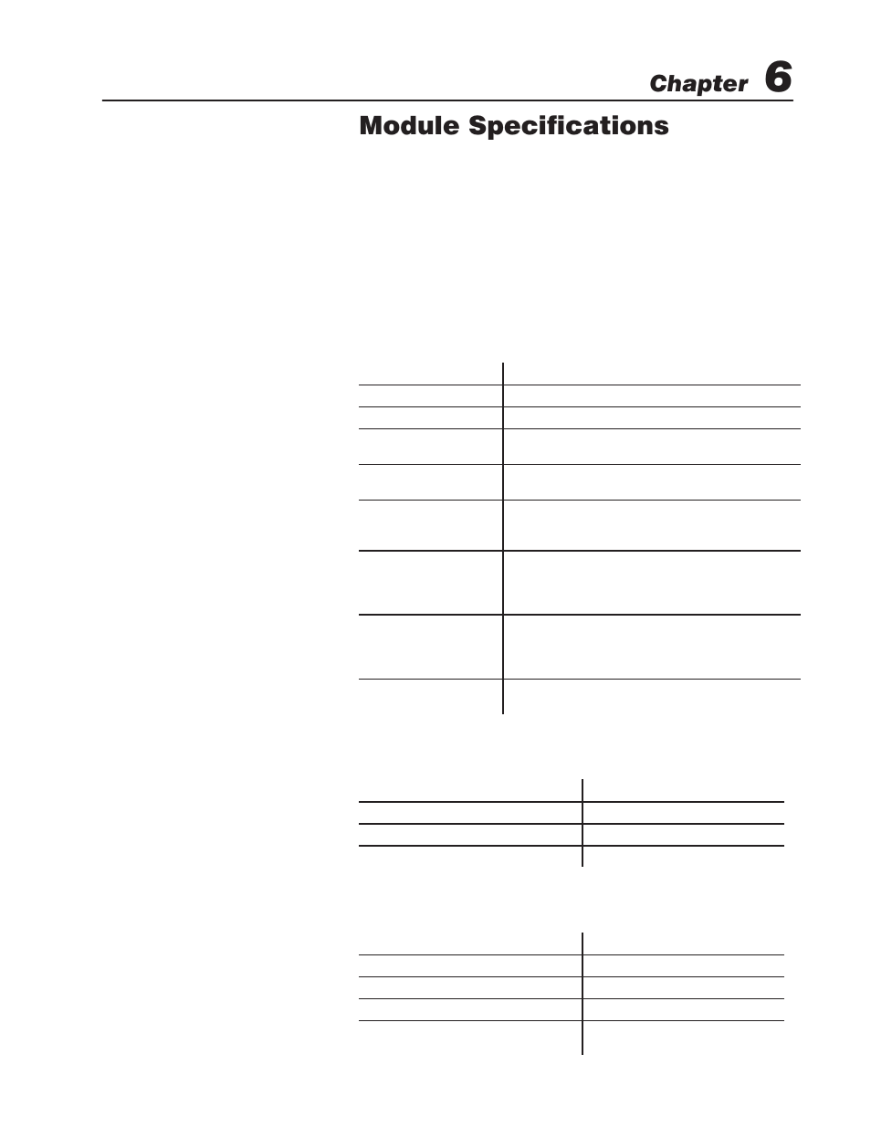Chapter 6 - module specifications, I/o specifications, Environmental conditions | Hardware requirements, Module specifications, Chapter | Rockwell Automation 1771-QI,D17716.5.126 PLASTIC MOLD.MODULE User Manual | Page 141 / 153