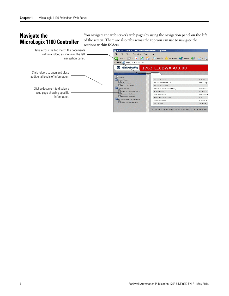 Navigate the micrologix 1100 controller | Rockwell Automation 1763-L16xxx MicroLogix 1100 Embedded Web Server User Manual User Manual | Page 10 / 30