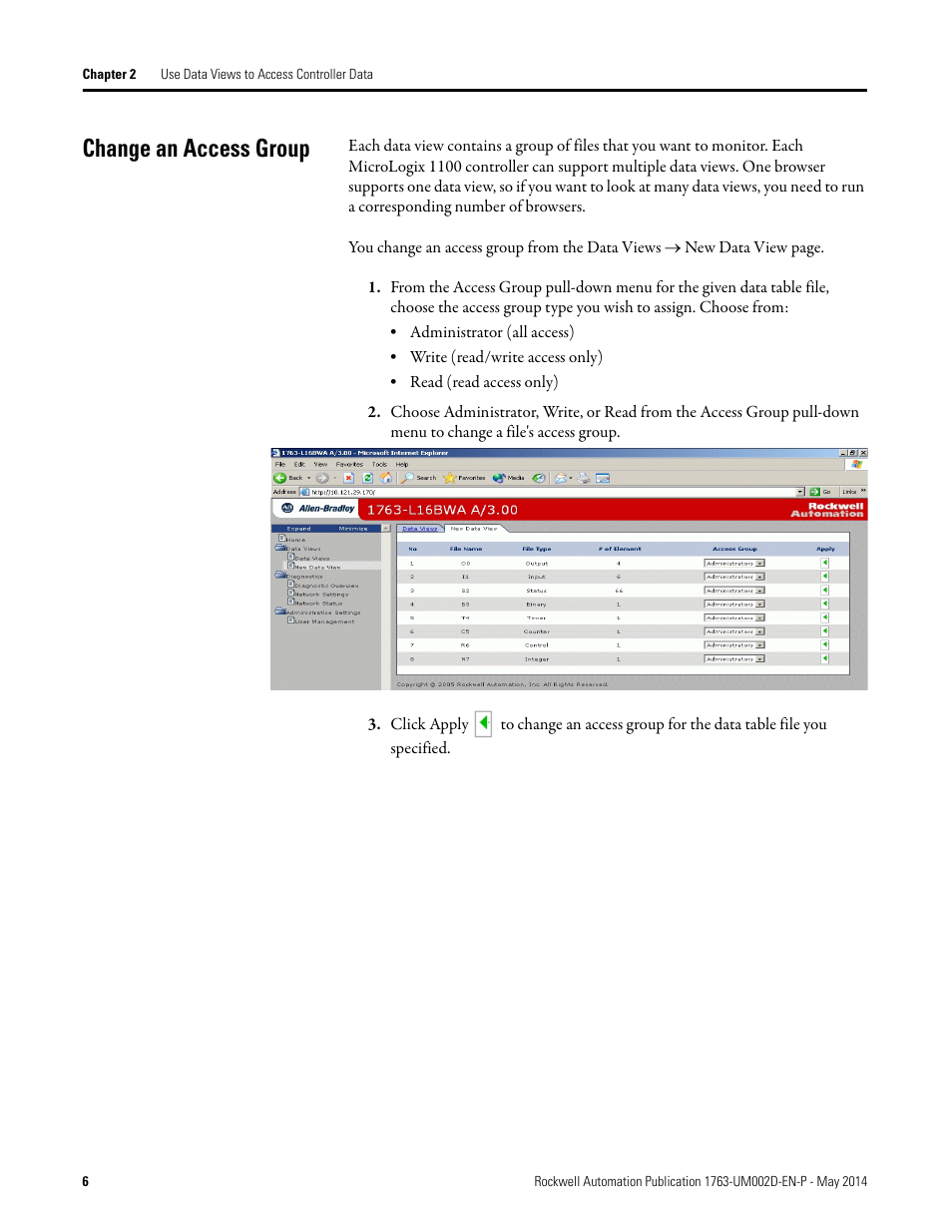 Change an access group | Rockwell Automation 1763-L16xxx MicroLogix 1100 Embedded Web Server User Manual User Manual | Page 12 / 30