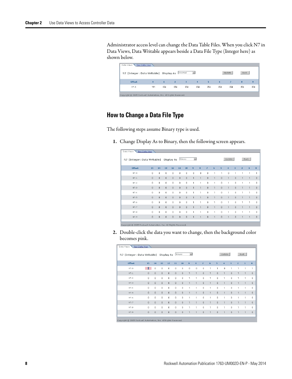 How to change a data file type | Rockwell Automation 1763-L16xxx MicroLogix 1100 Embedded Web Server User Manual User Manual | Page 14 / 30