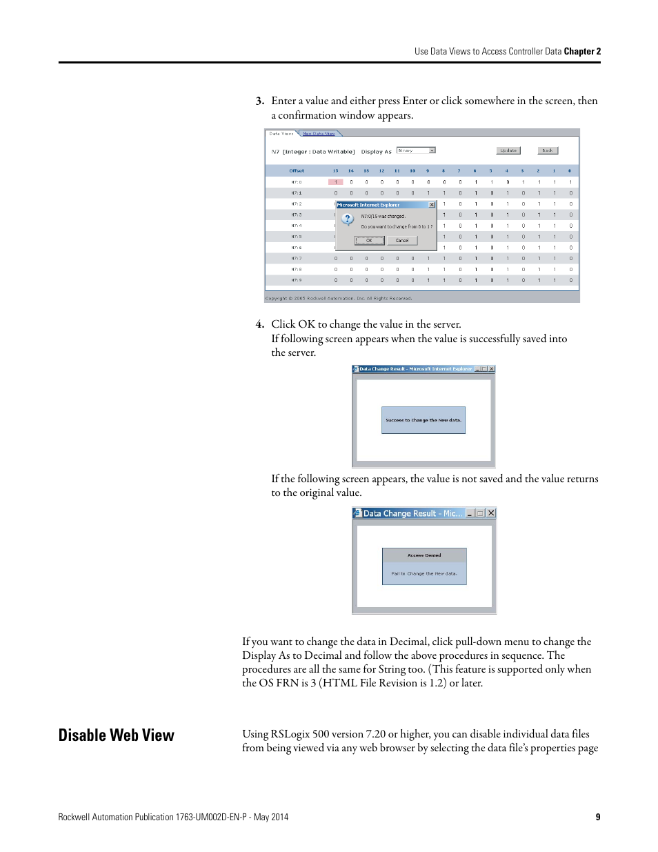 Disable web view | Rockwell Automation 1763-L16xxx MicroLogix 1100 Embedded Web Server User Manual User Manual | Page 15 / 30