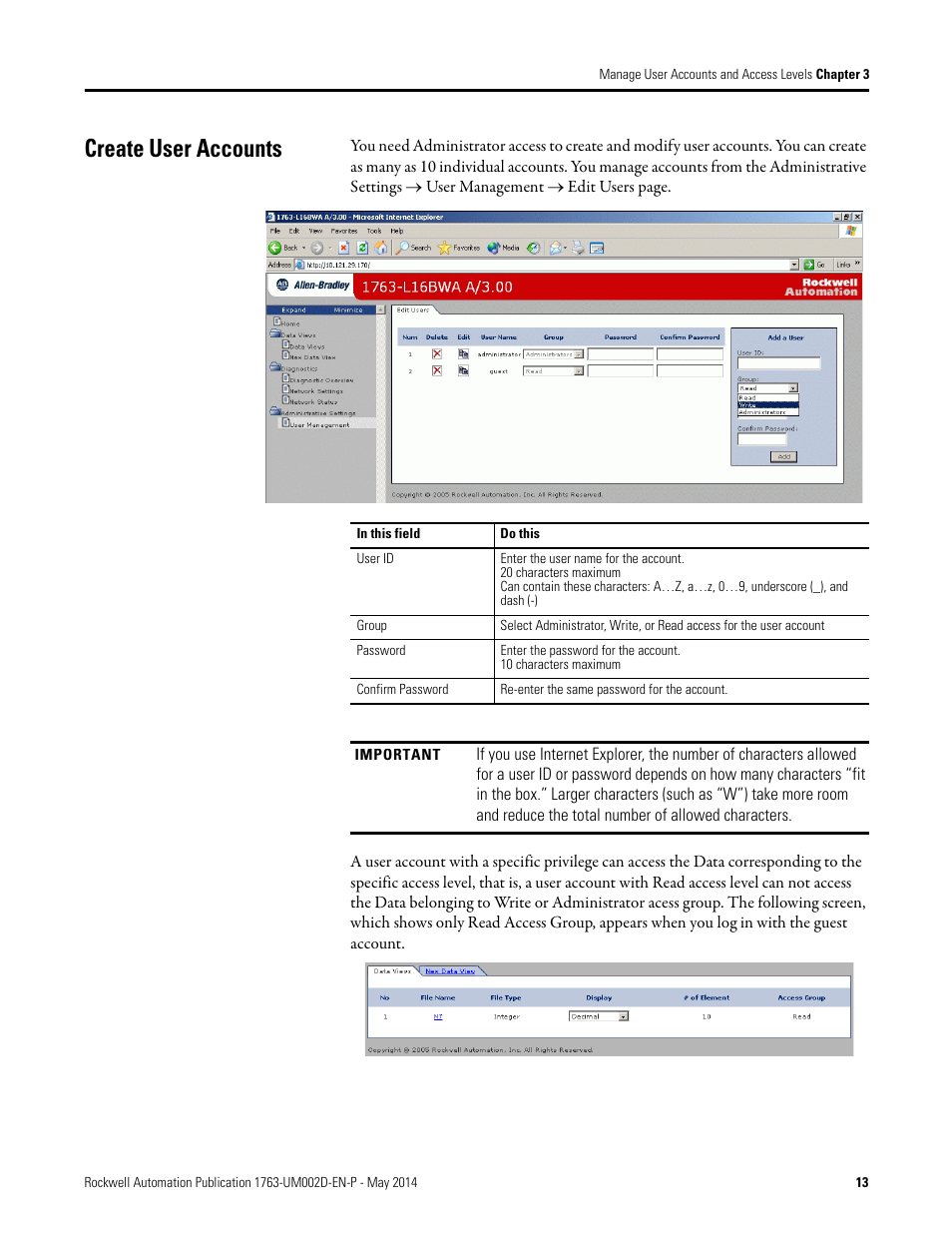 Create user accounts | Rockwell Automation 1763-L16xxx MicroLogix 1100 Embedded Web Server User Manual User Manual | Page 19 / 30