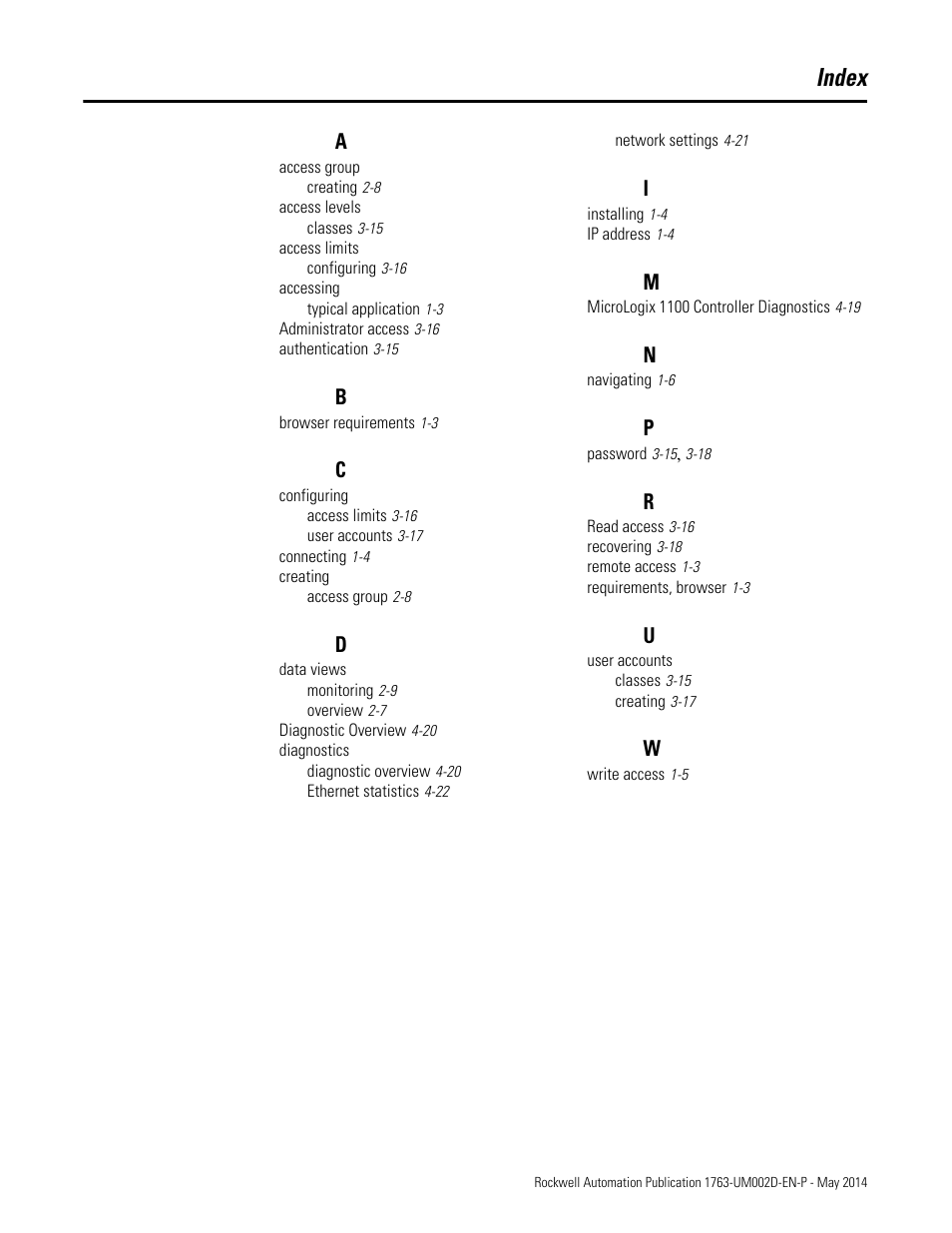 Index | Rockwell Automation 1763-L16xxx MicroLogix 1100 Embedded Web Server User Manual User Manual | Page 27 / 30