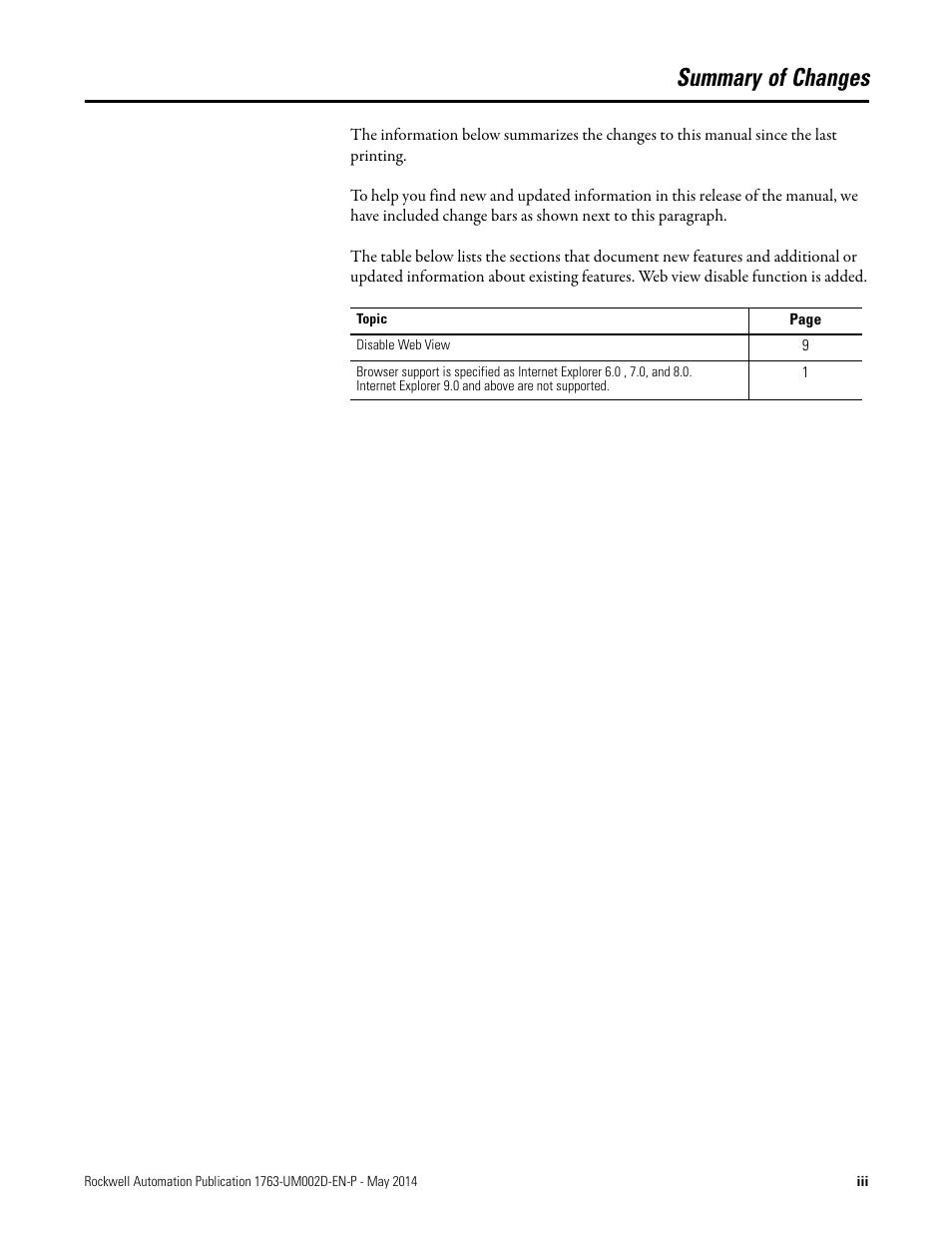 Summary of changes | Rockwell Automation 1763-L16xxx MicroLogix 1100 Embedded Web Server User Manual User Manual | Page 3 / 30