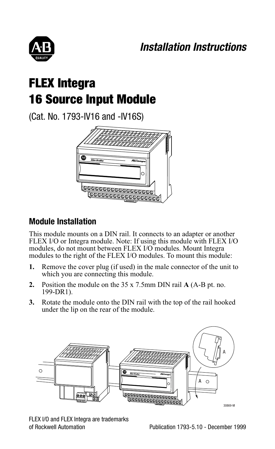 Rockwell Automation 1793-IV16 Flex Integra Input Module Install Inst User Manual | 12 pages