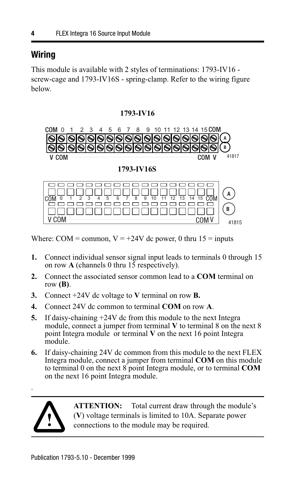 Wiring | Rockwell Automation 1793-IV16 Flex Integra Input Module Install Inst User Manual | Page 4 / 12