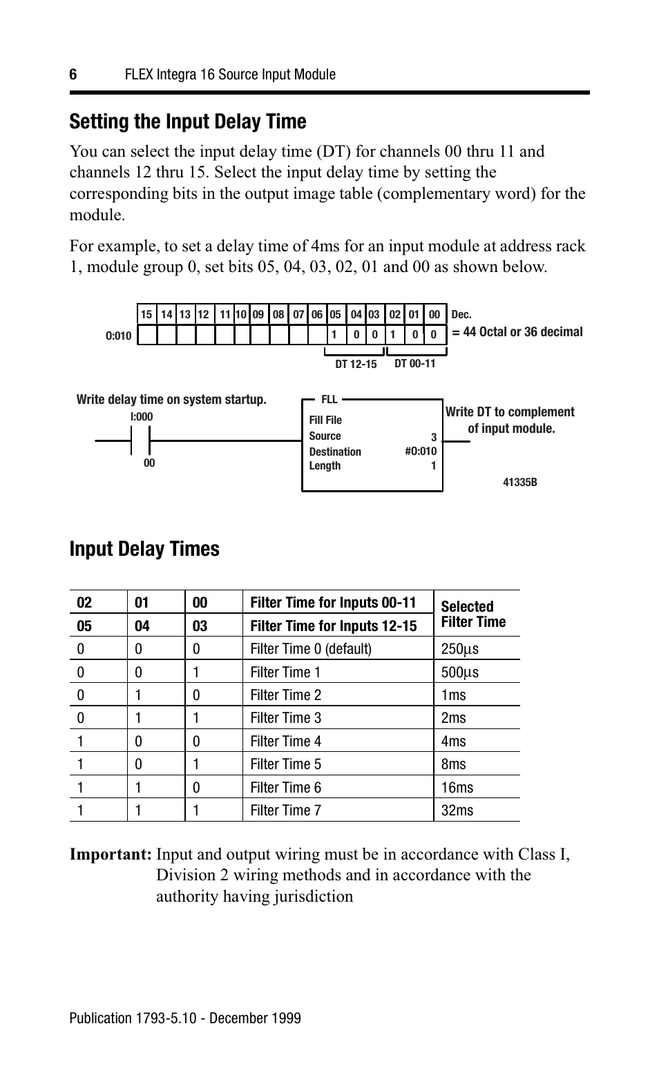 Setting the input delay time, Input delay times | Rockwell Automation 1793-IV16 Flex Integra Input Module Install Inst User Manual | Page 6 / 12