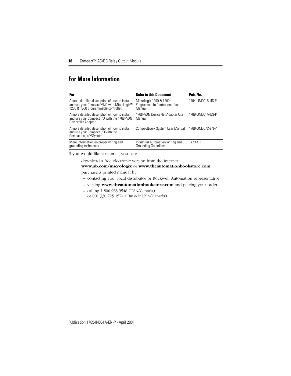 For more information | Rockwell Automation 1769-OW8 Compact AC/DC Relay Output Module User Manual | Page 18 / 20