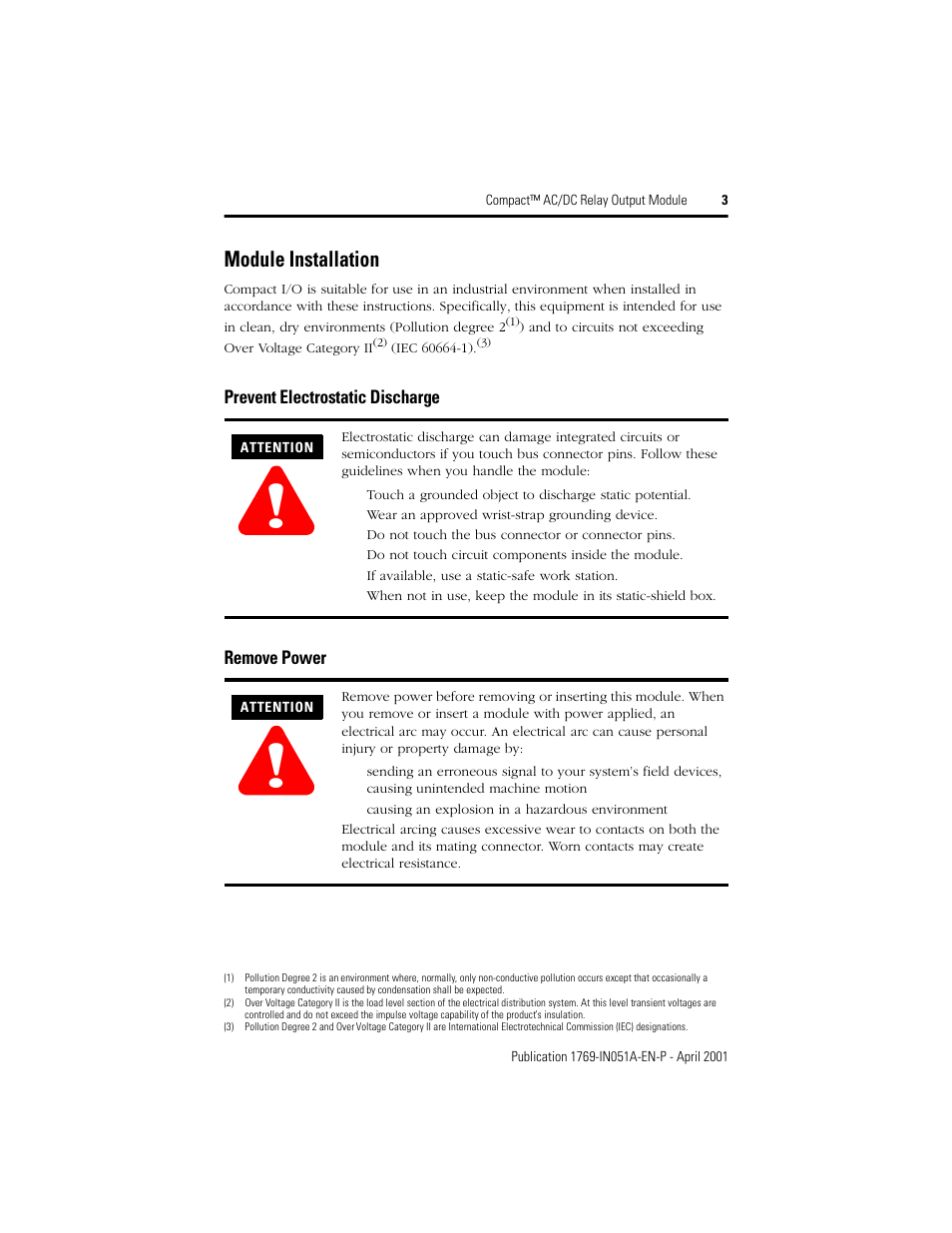 Module installation | Rockwell Automation 1769-OW8 Compact AC/DC Relay Output Module User Manual | Page 3 / 20