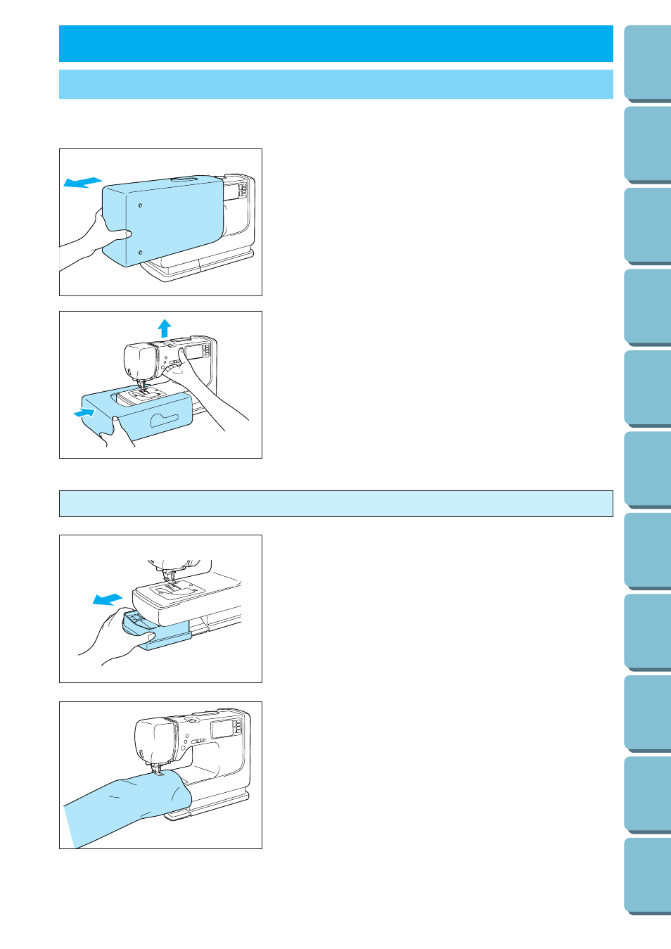 Basic sewing, Machine, Operation | Basic sewing machine operation, Flat bed extension table, Free arm | Brother PE 300S User Manual | Page 14 / 111