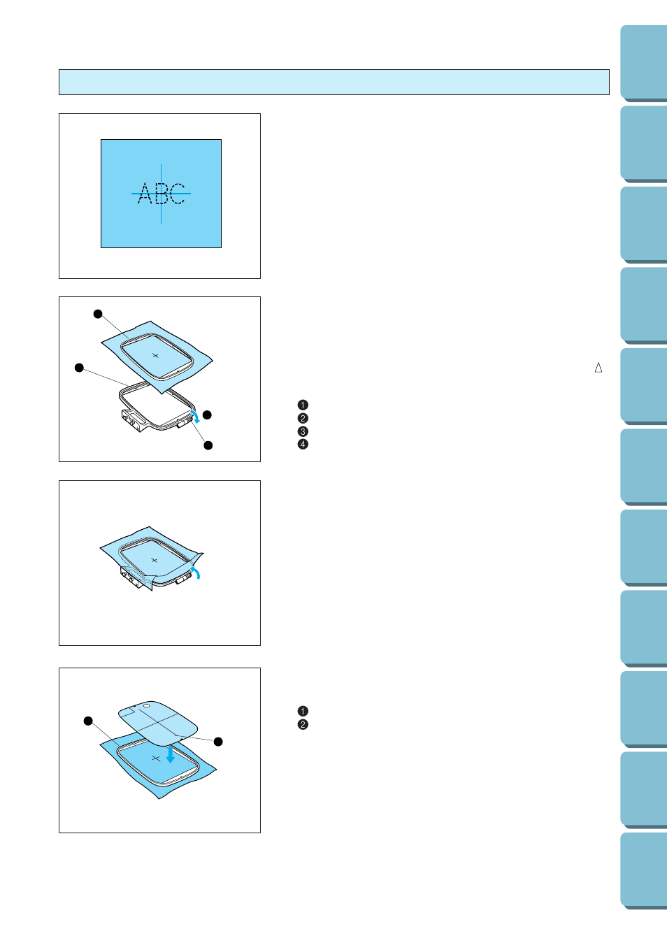 Setting the fabric into the embroidery frame | Brother PE 300S User Manual | Page 78 / 111