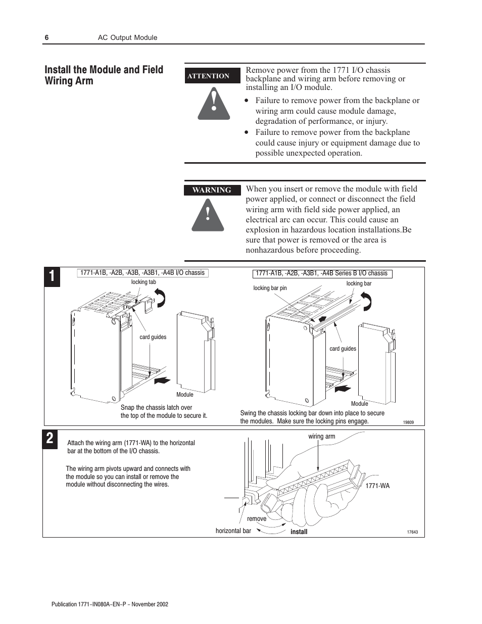 Install the module and field wiring arm | Rockwell Automation 1771-OA AC (120V) Output Module User Manual | Page 6 / 12