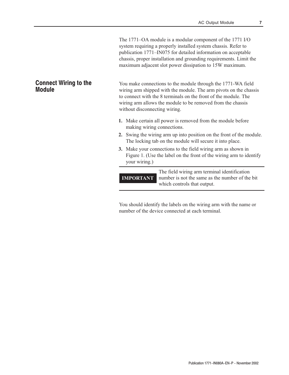 Connect wiring to the module | Rockwell Automation 1771-OA AC (120V) Output Module User Manual | Page 7 / 12