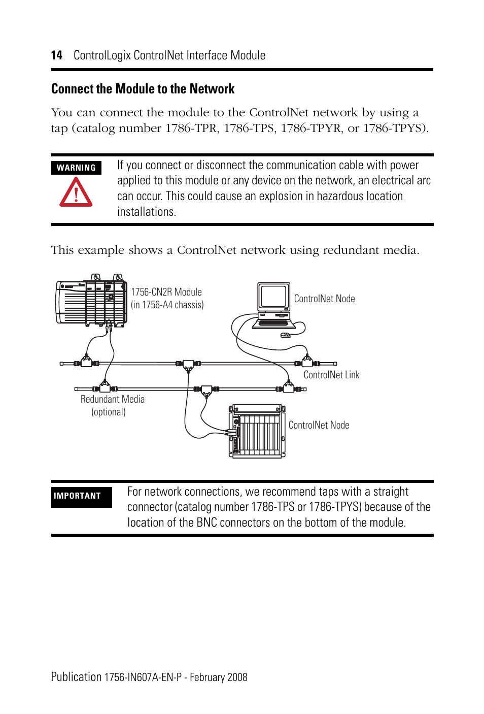 Connect the module to the network | Rockwell Automation 1756-CN2_CN2R, Series B ControlLogix ControlNet Interface Module User Manual | Page 14 / 36