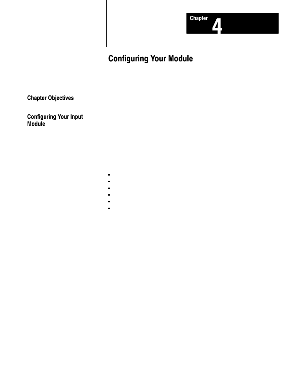 4 - configuring your module, Configuring your module | Rockwell Automation 1771-IFE , D17716.5.90 USER MNL. ANALOG INPUT Module User Manual | Page 30 / 63