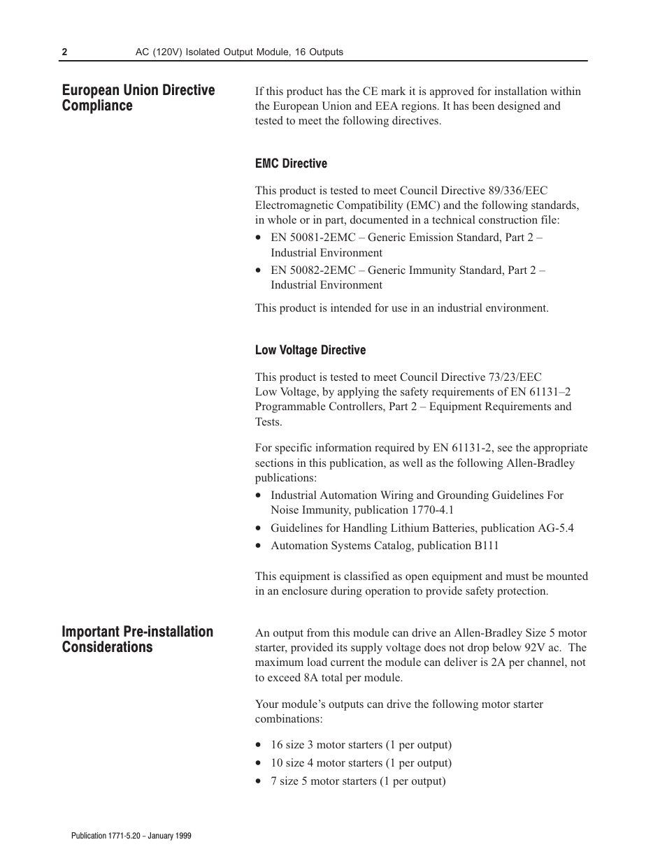 Rockwell Automation 1771-ODD INSTL.DATA AC/DC (220/44)INPUT User Manual | Page 2 / 12