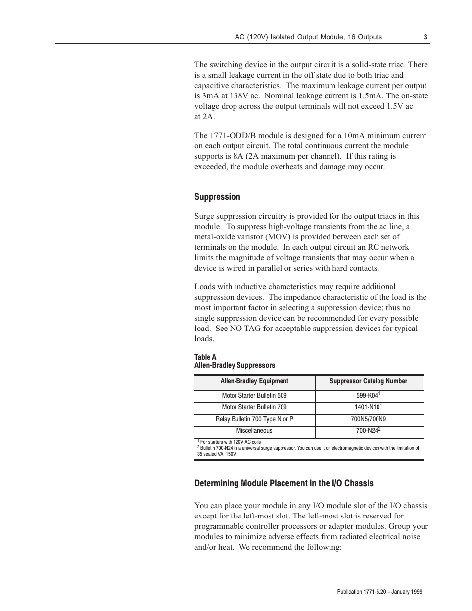 Suppression, Determining module placement in the i/o chassis | Rockwell Automation 1771-ODD INSTL.DATA AC/DC (220/44)INPUT User Manual | Page 3 / 12