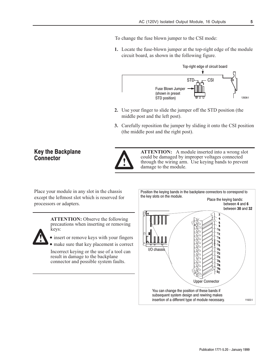 Key the backplane connector | Rockwell Automation 1771-ODD INSTL.DATA AC/DC (220/44)INPUT User Manual | Page 5 / 12